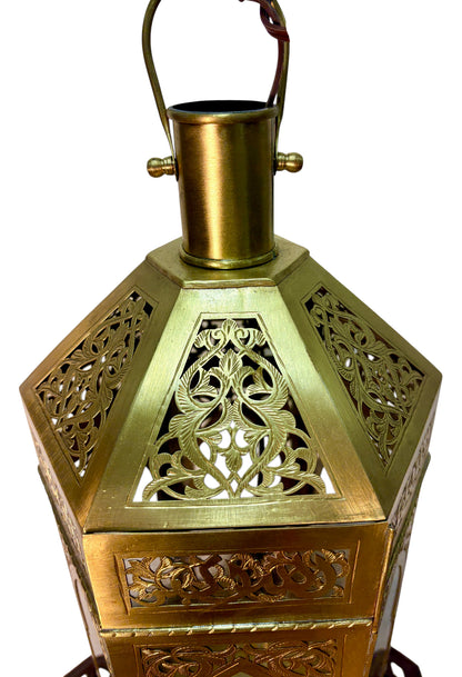 Tall Brass Floor Lantern with Clear Glass Panels