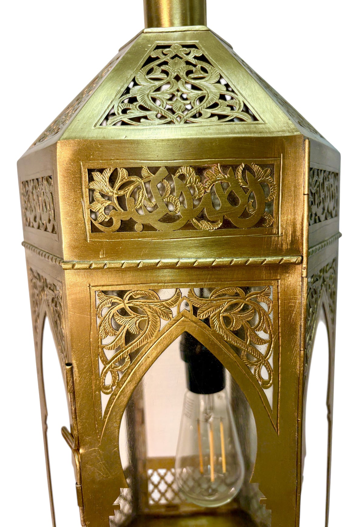 Tall Brass Floor Lantern with Clear Glass Panels