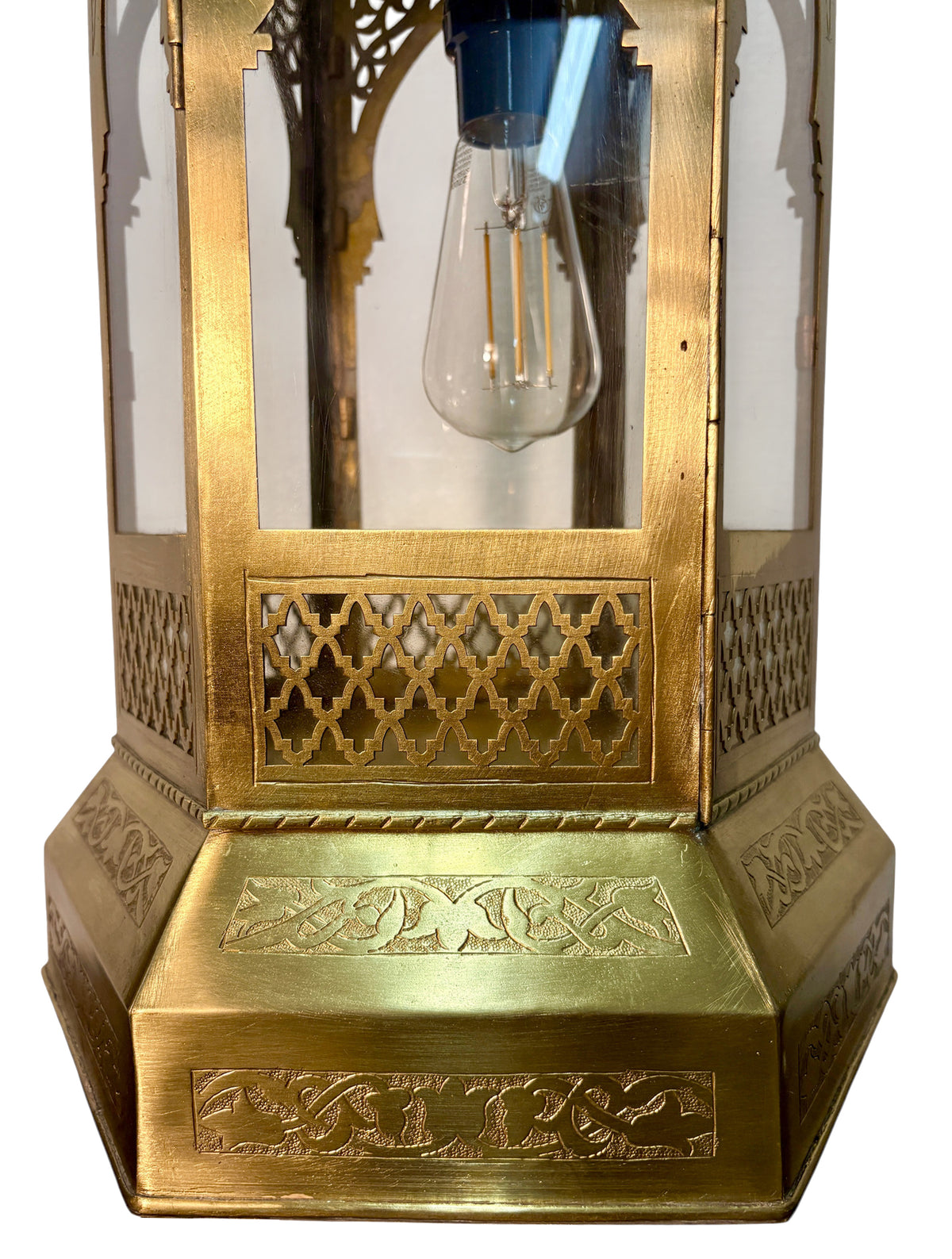 Tall Brass Floor Lantern with Clear Glass Panels