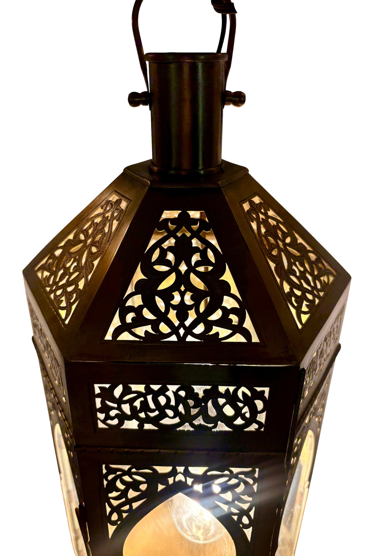 Tall Brass Floor Lantern with Clear Glass Panels