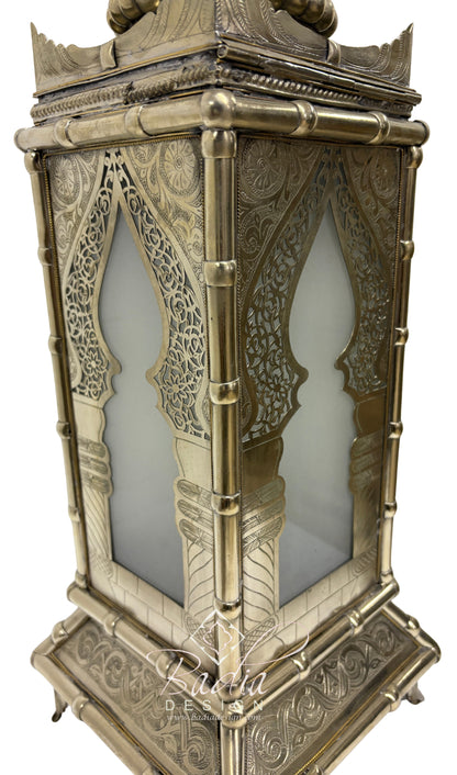 Tall Brass Floor Lantern with Teal Ceramic Decor