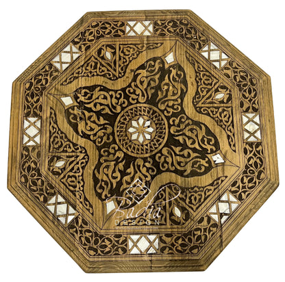 Tall Carved Side Table with Mother of Pearl Inlay