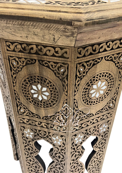 Tall Carved Side Table with Mother of Pearl Inlay