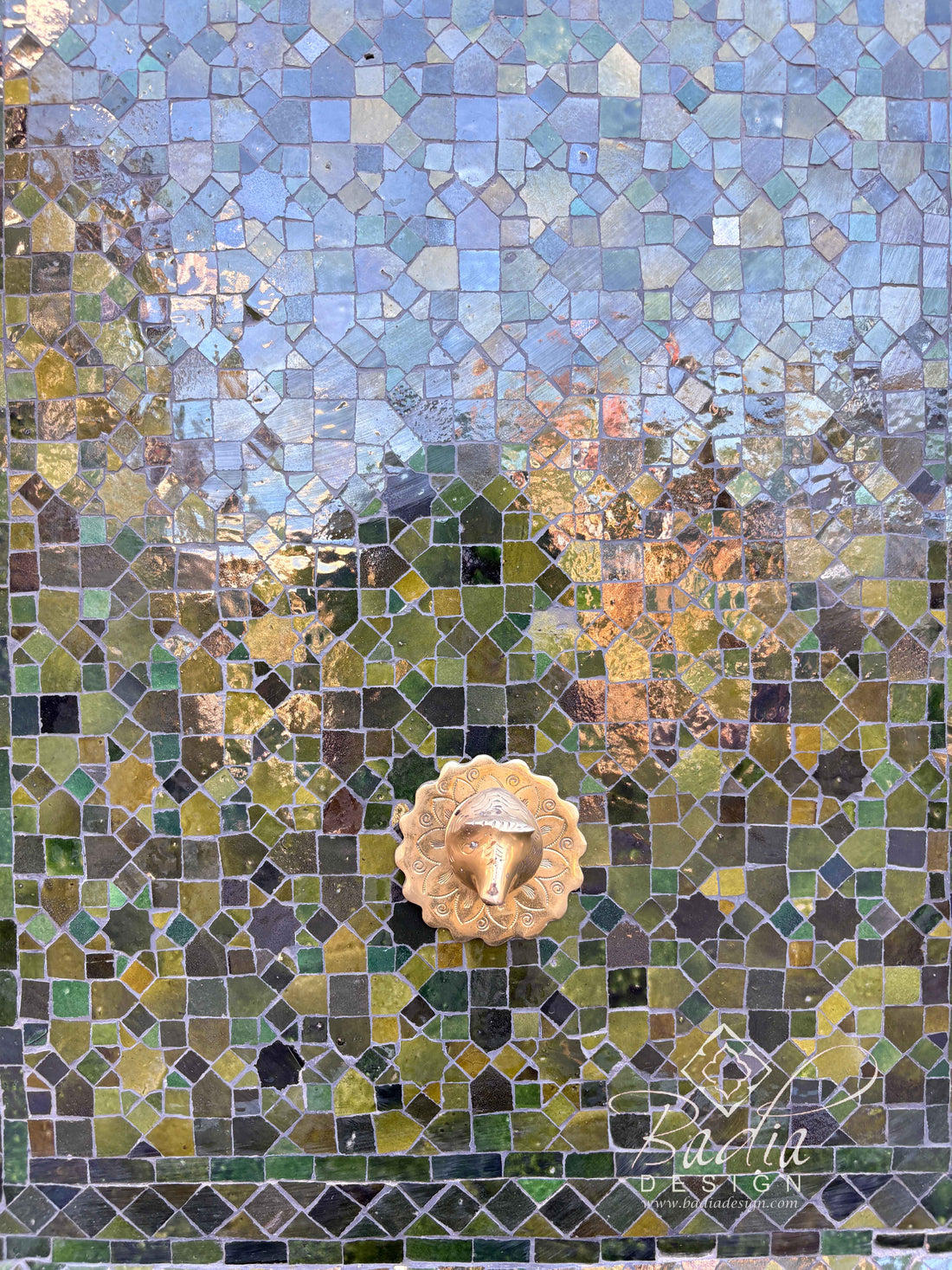 Tall Deep Green Multi-Shade Mosaic Fountain
