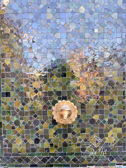 Tall Deep Green Multi-Shade Mosaic Fountain