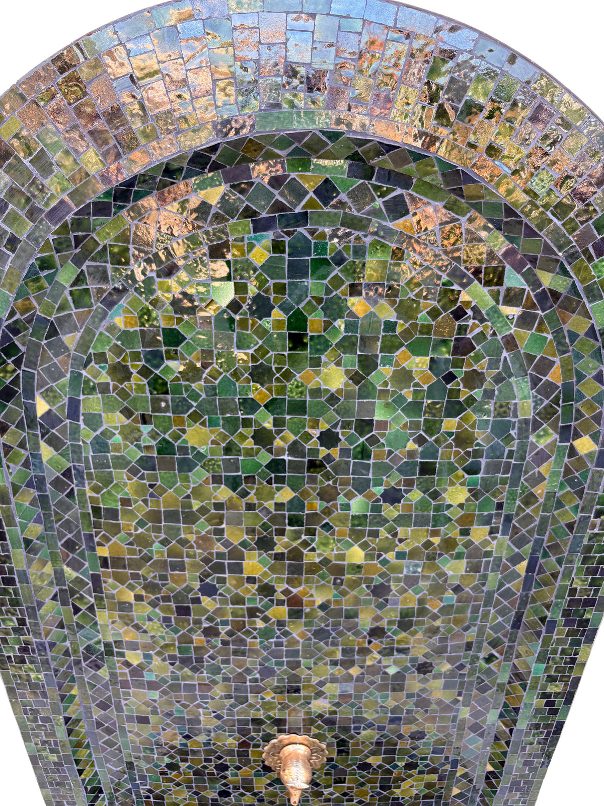 Tall Deep Green Multi-Shade Mosaic Fountain