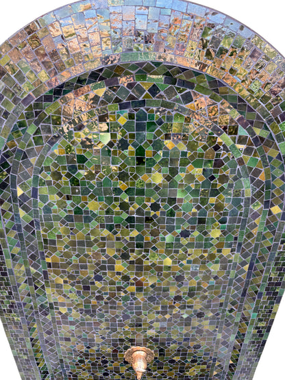 Tall Deep Green Multi-Shade Mosaic Fountain