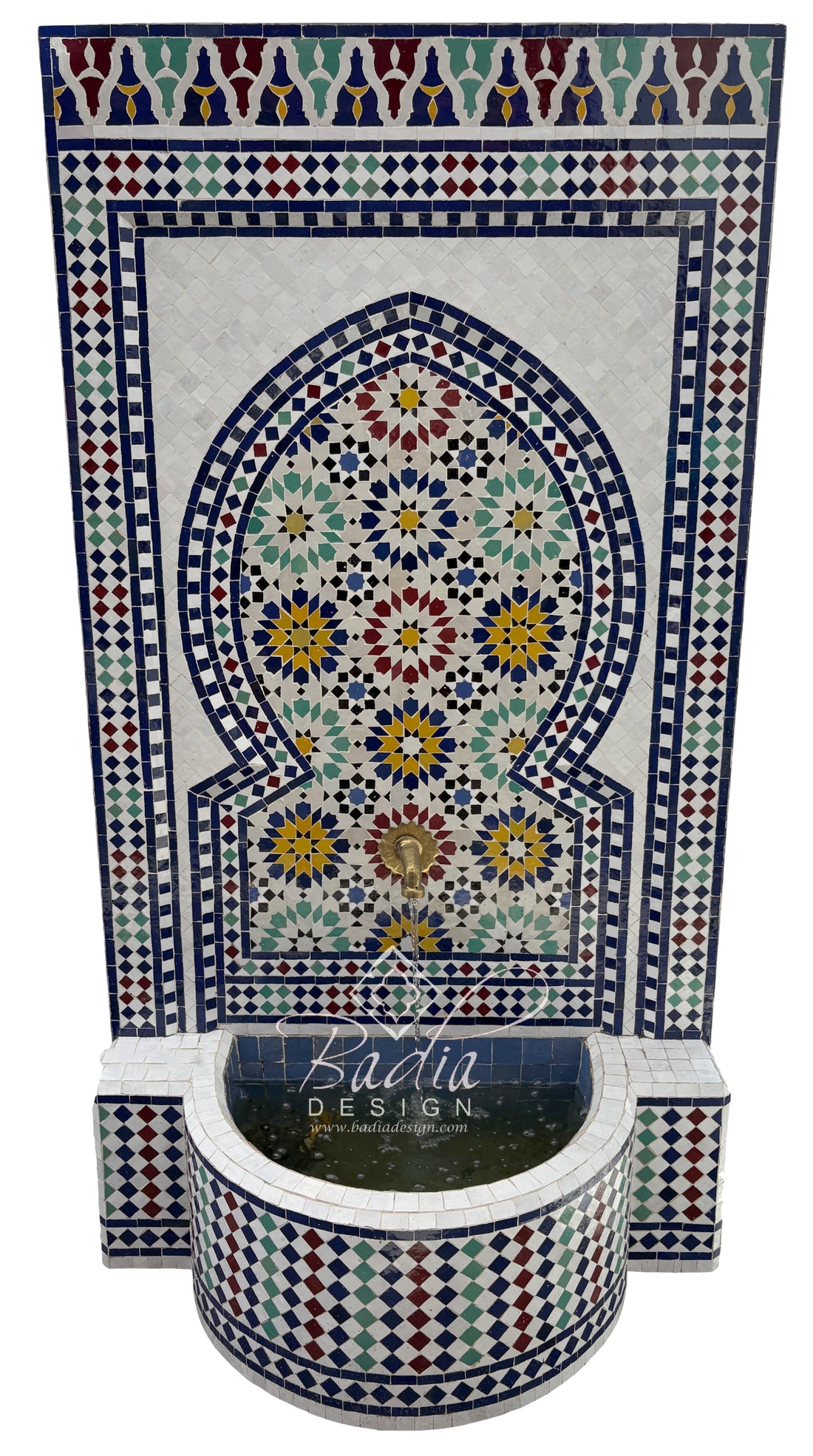 Tall Moroccan Multi-Color Mosaic Tile Water Fountain