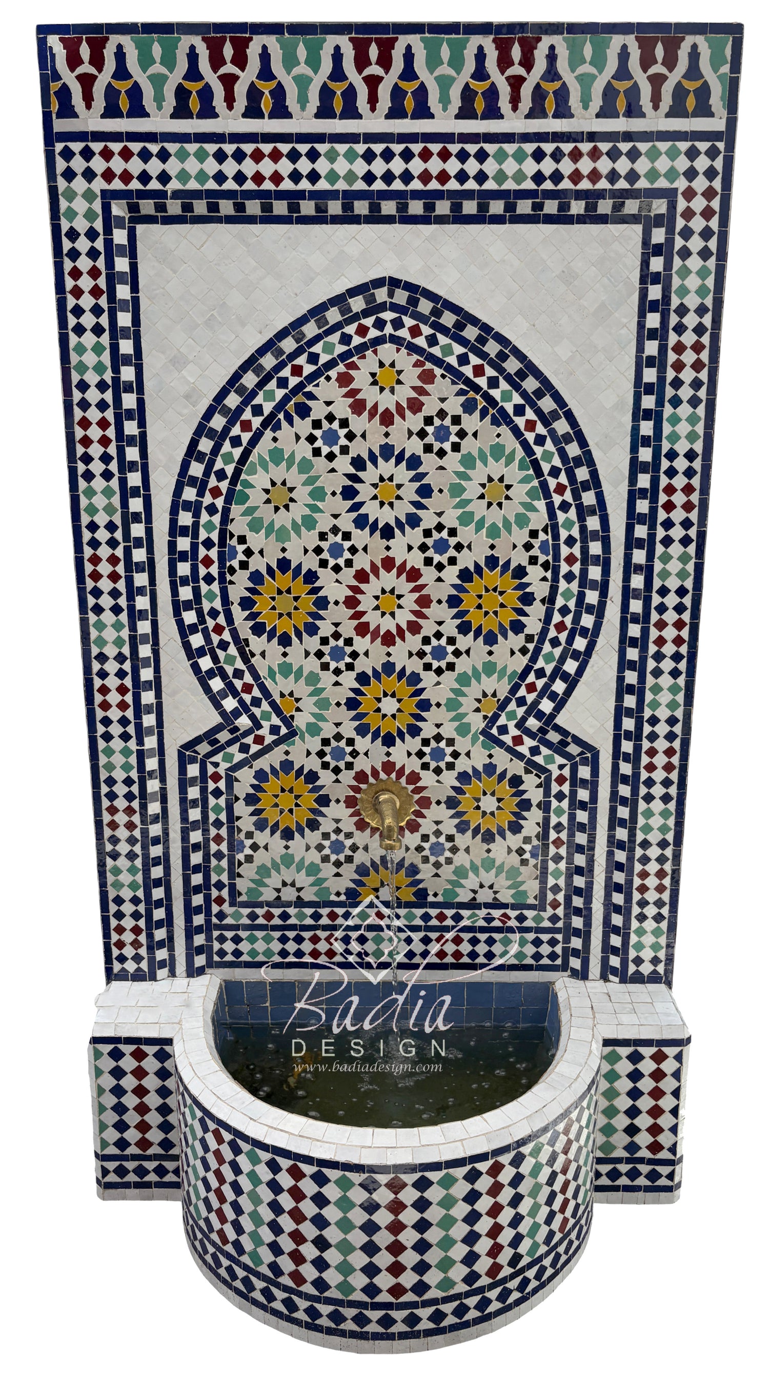 Tall Moroccan Multi-Color Mosaic Tile Water Fountain