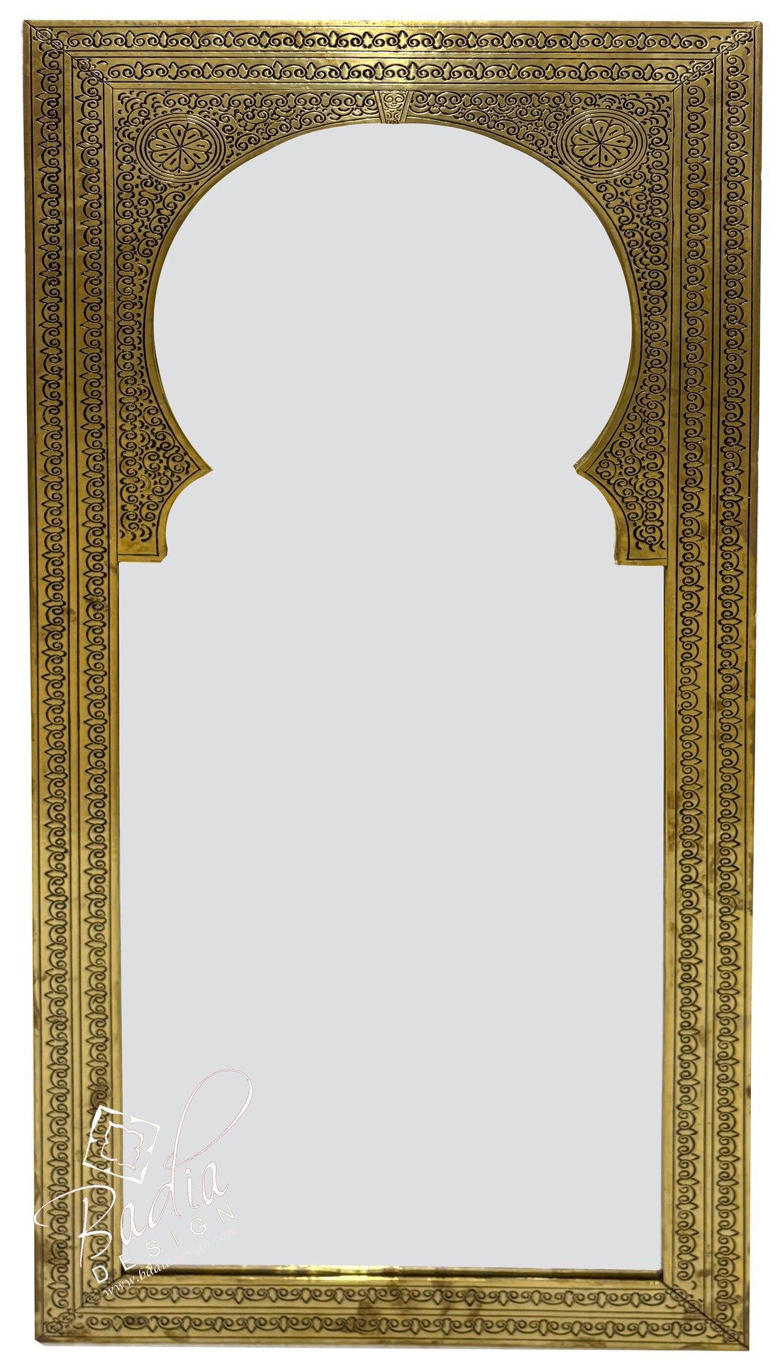 Tall Rectangular Shaped Brass Engraved Mirror