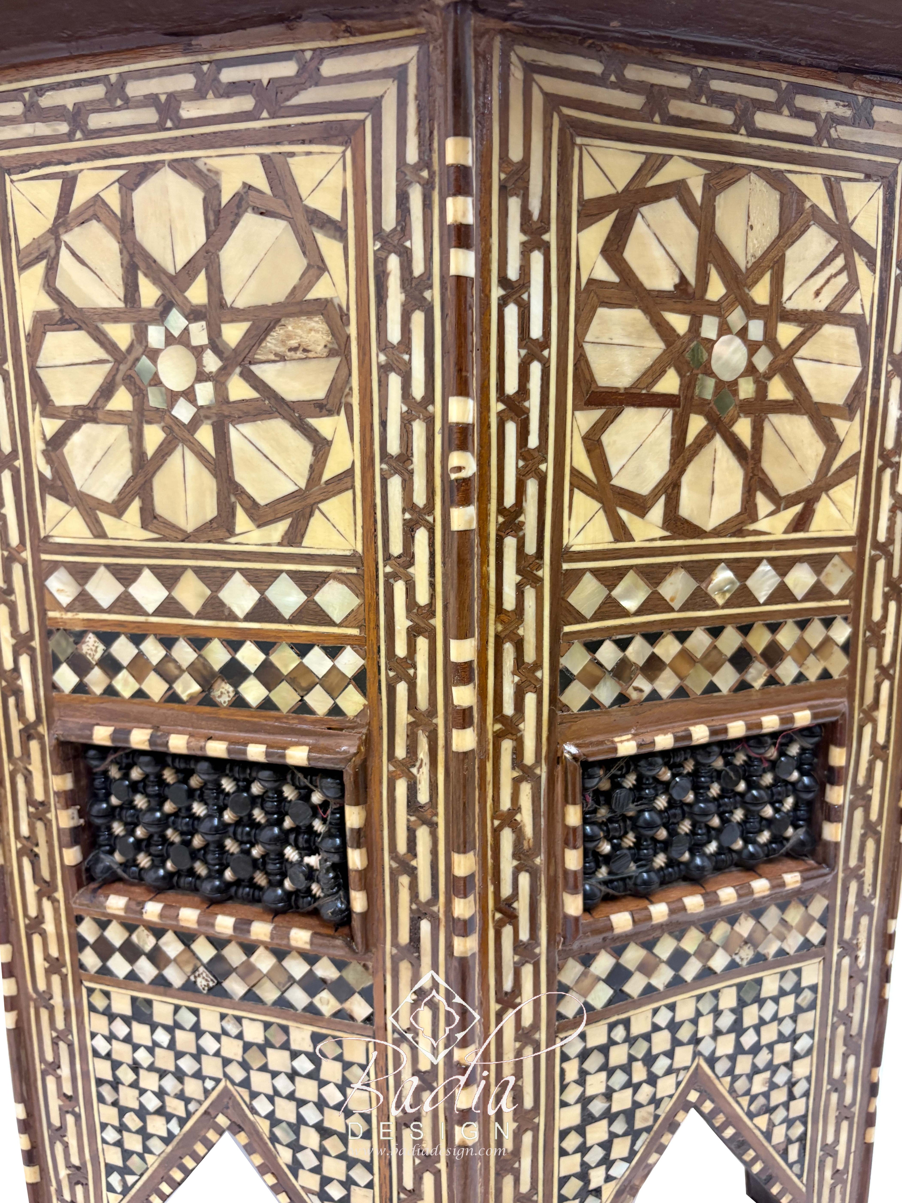 Tall Syrian Design Inlay Accent End Table