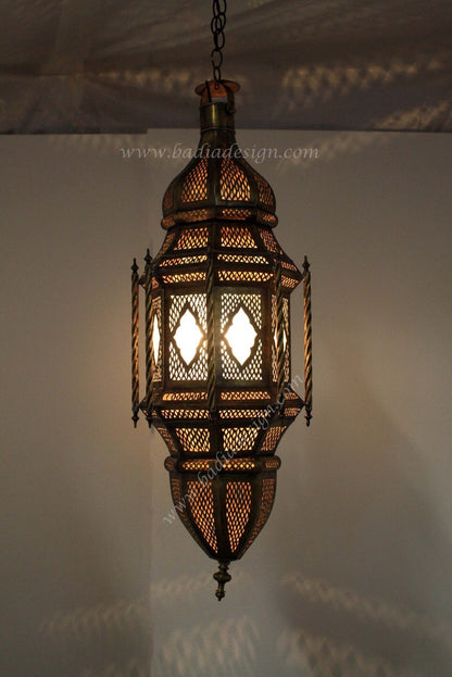 Tall Brass Chandelier with White Glass