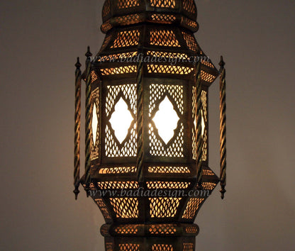 Tall Brass Chandelier with White Glass
