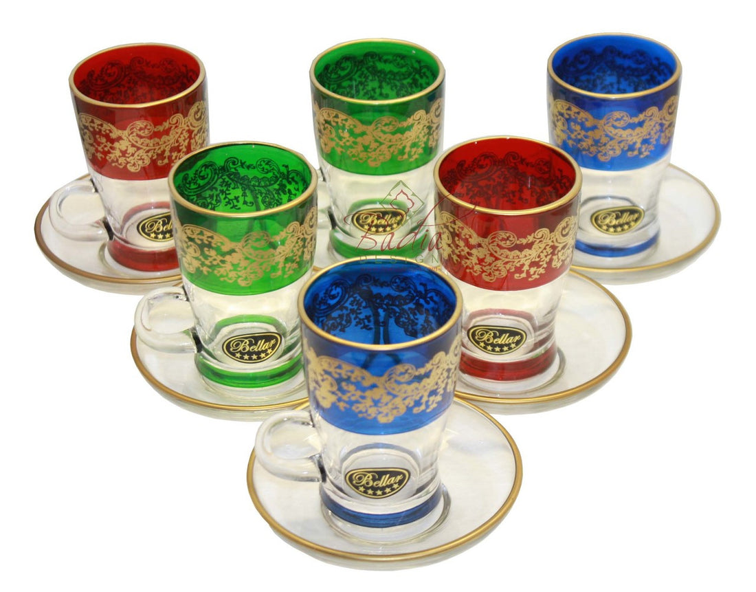 Multi-Color Moroccan Style Tea Cups with Moorish Motif