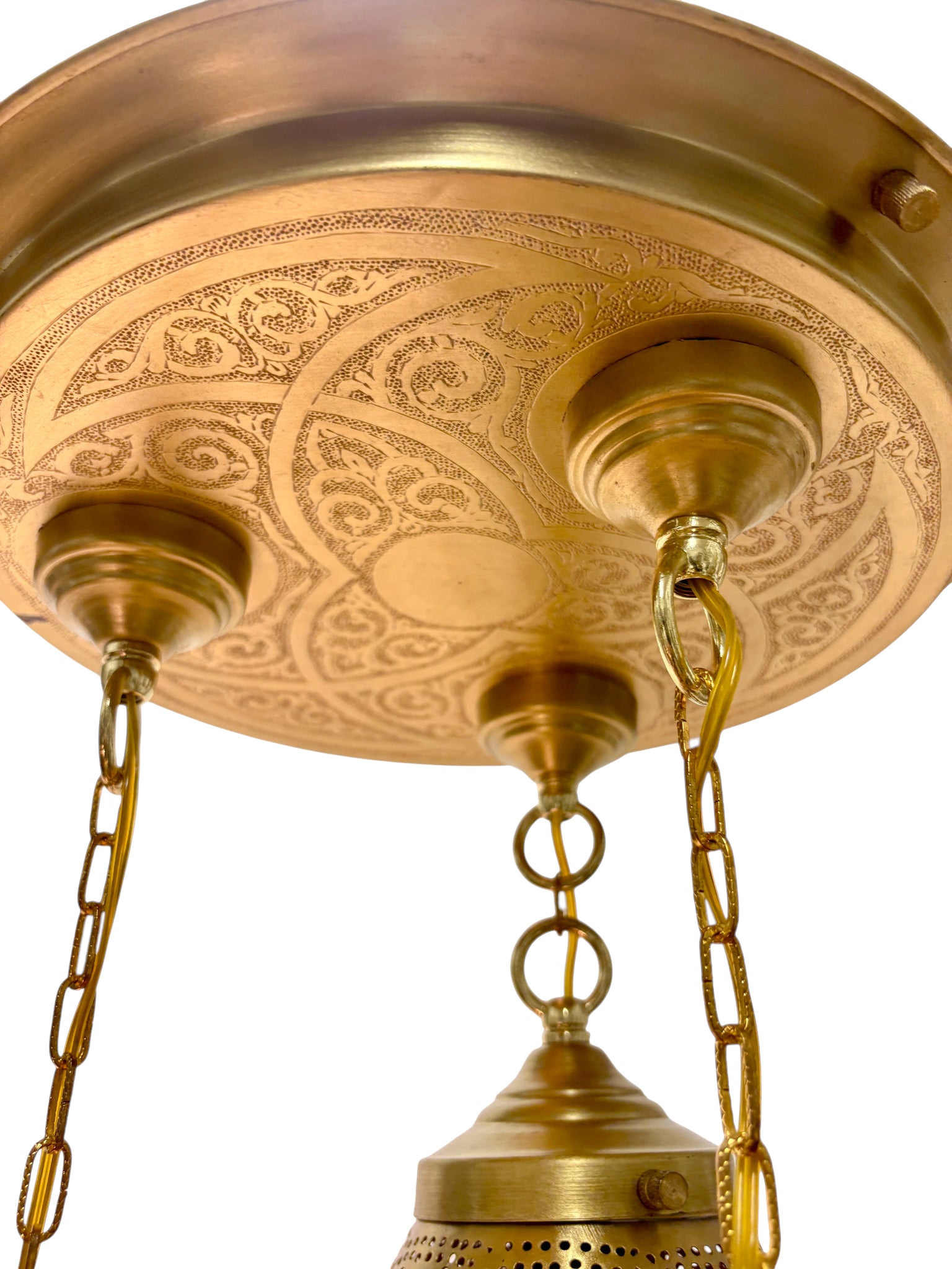 Three-Light Gourd-Shaped Pierced Brass Chandelier