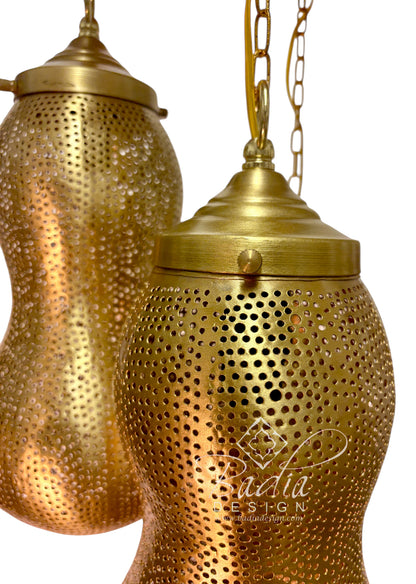 Three-Light Gourd-Shaped Pierced Brass Chandelier