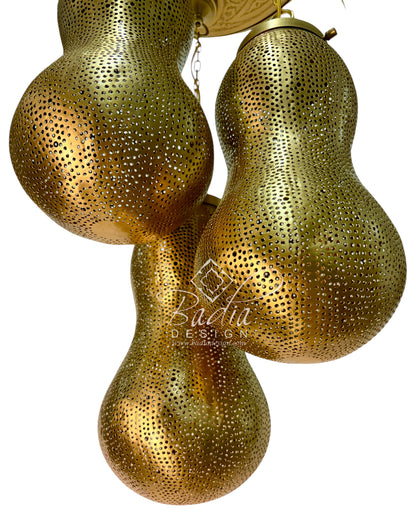 Three-Light Gourd-Shaped Pierced Brass Chandelier