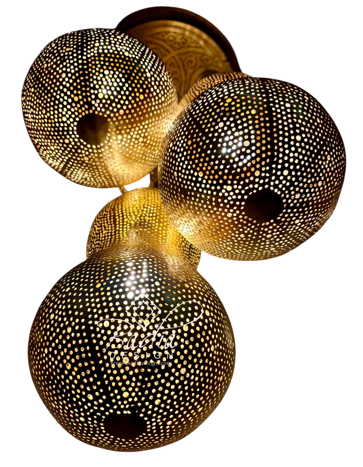 Three-Light Gourd-Shaped Pierced Brass Chandelier