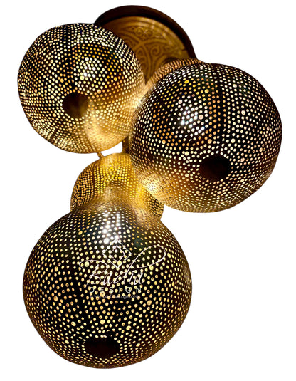 Three-Light Gourd-Shaped Pierced Brass Chandelier