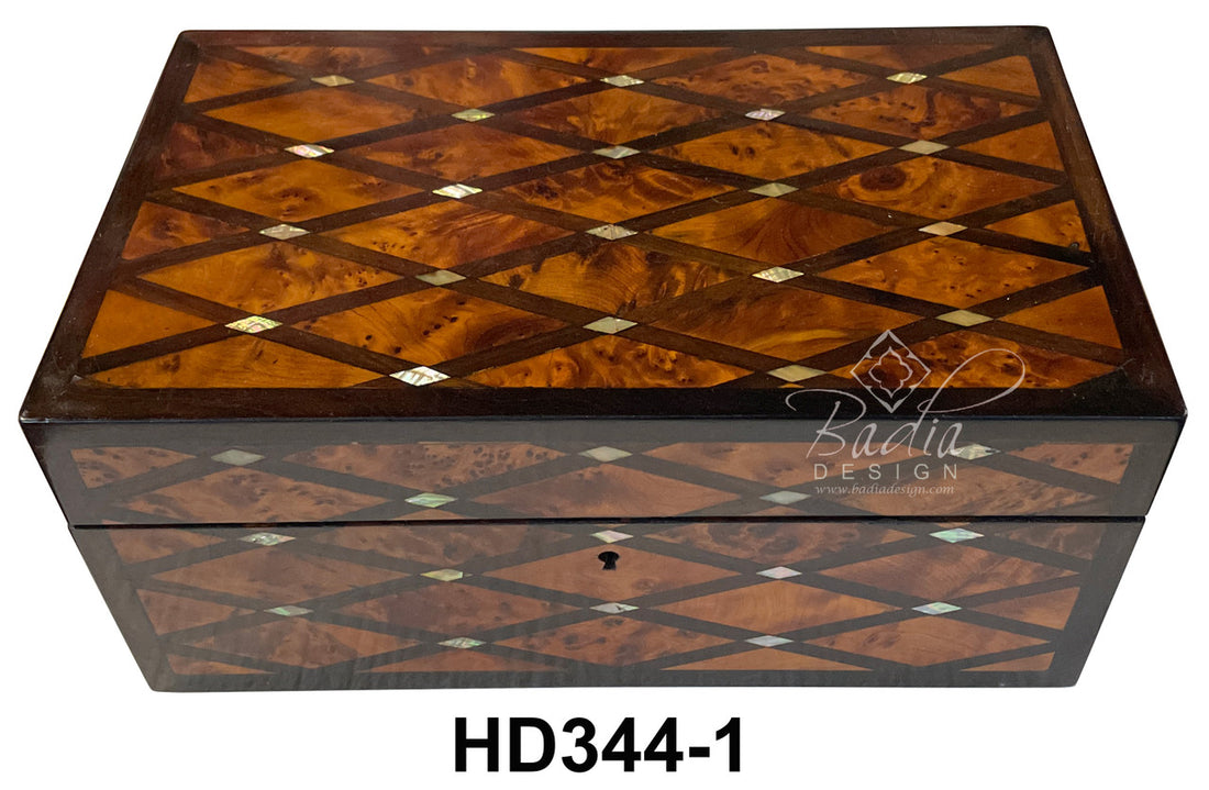 Thuya Wood Jewelry Box with Mother of Pearl Inlay from Morocco