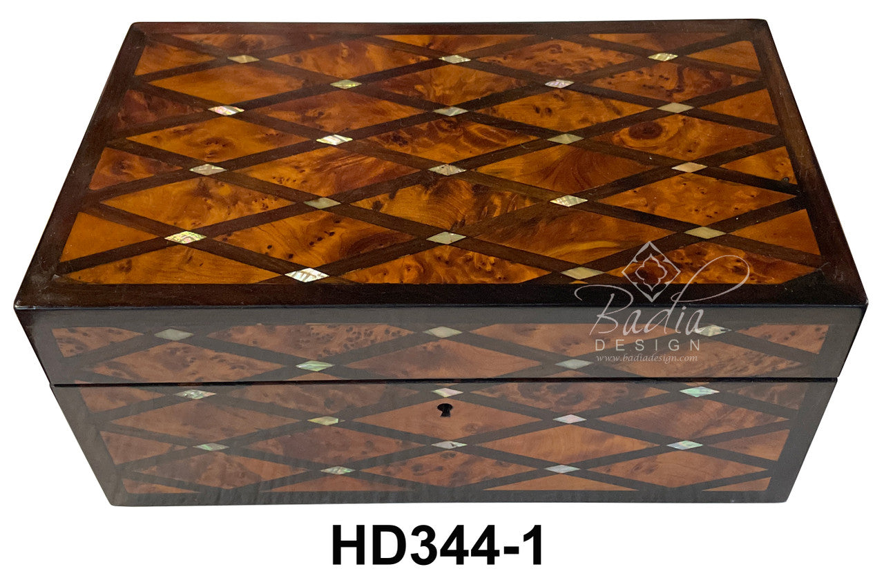 Thuya Wood Jewelry Box with Mother of Pearl Inlay from Morocco
