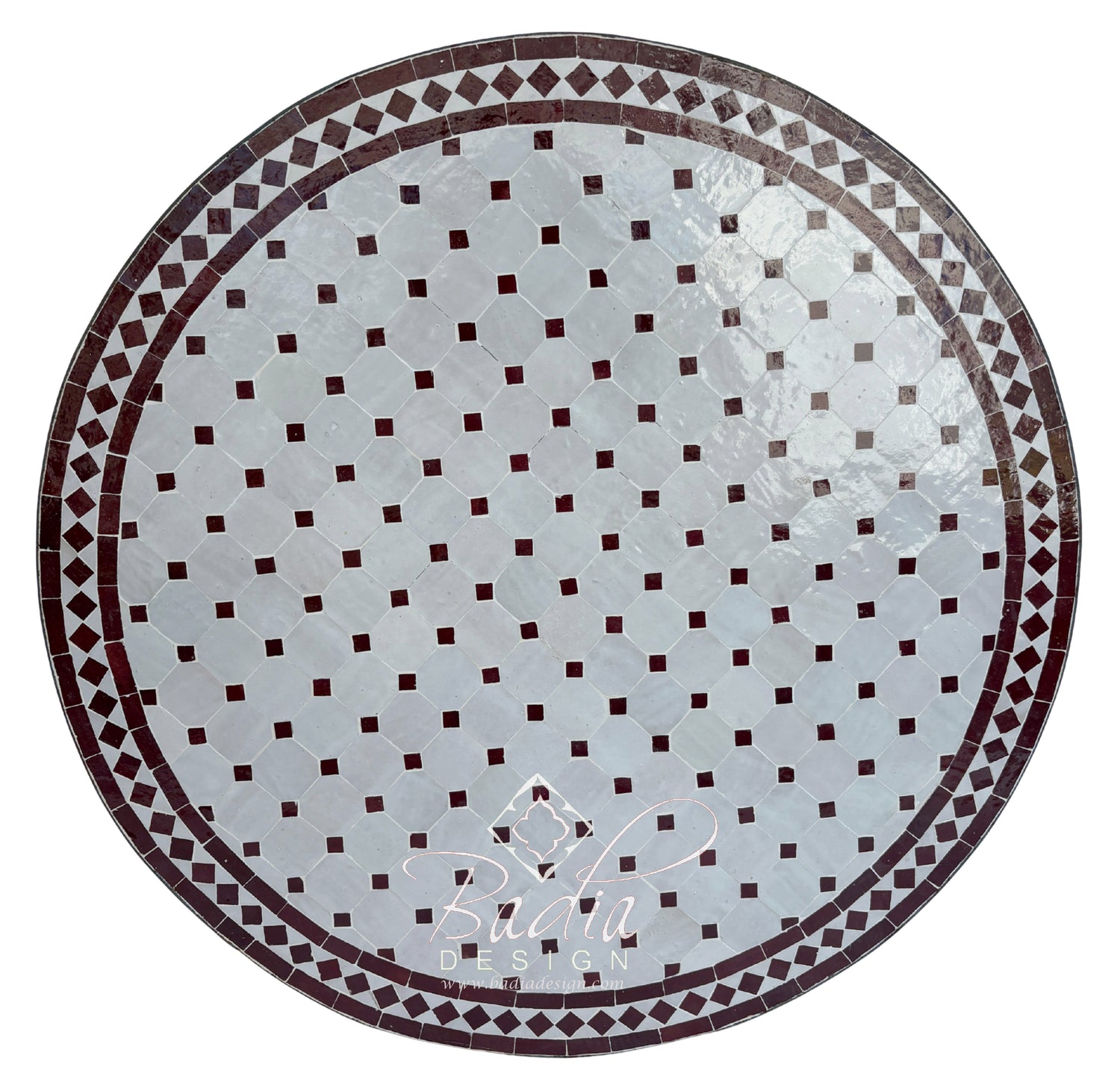 36" Brick Red and Off White Tile Table Top