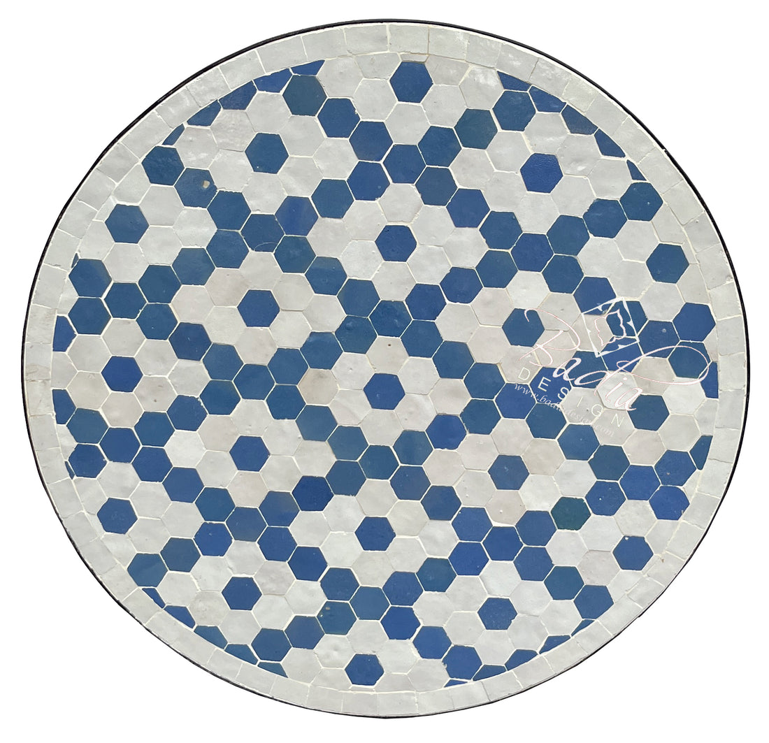 Round Moroccan White and Blue Tile Table Top