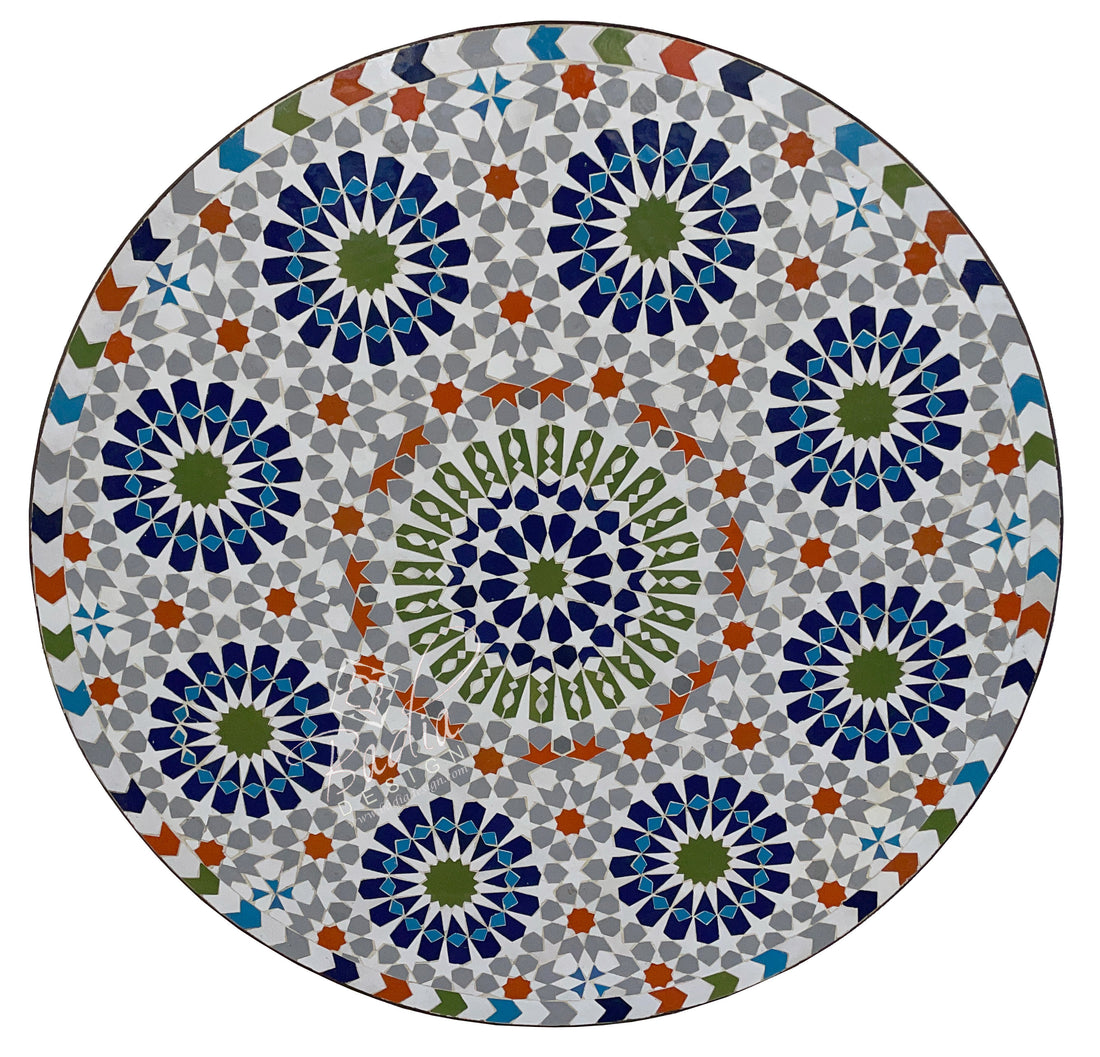 Round Moroccan Intricately Designed Tile Table Top