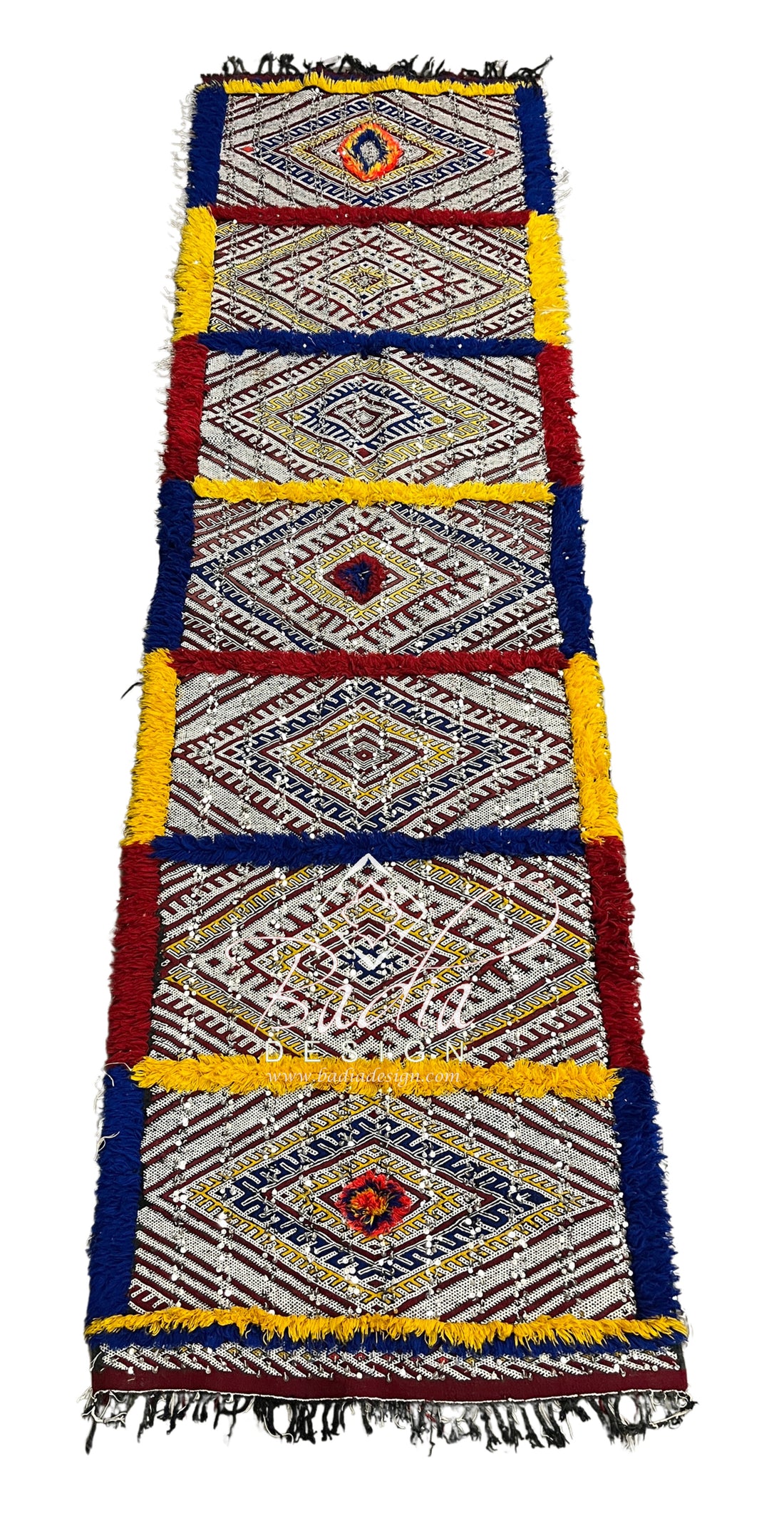 Traditional Multi-Color Moroccan Runner Rug with Diamond Patterns