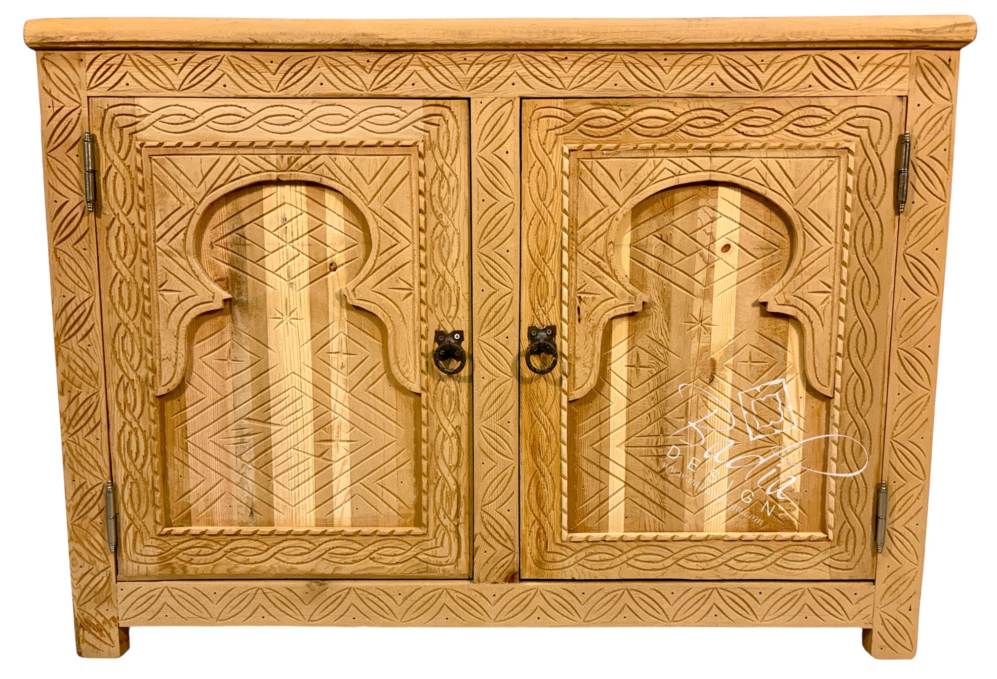 Unfinished Carved Wood Two-Door Cabinet