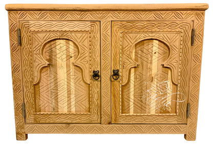 Unfinished Carved Wood Two-Door Cabinet