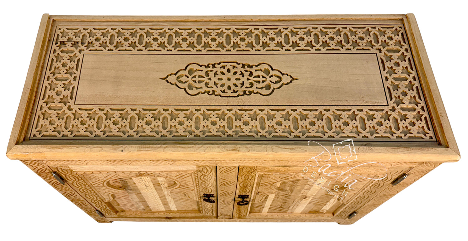 Unfinished Carved Wood Two-Door Cabinet
