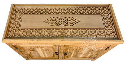 Unfinished Carved Wood Two-Door Cabinet