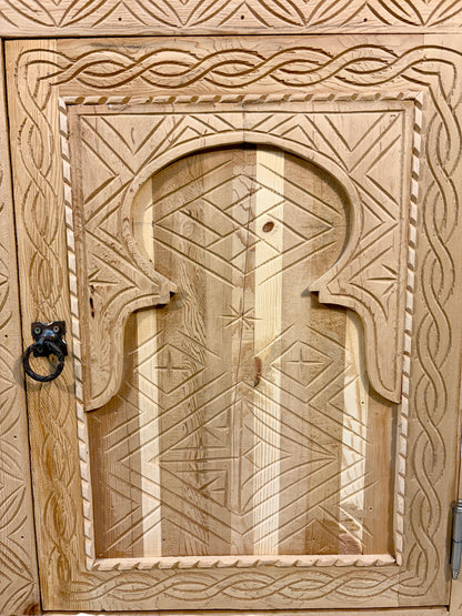 Unfinished Carved Wood Two-Door Cabinet