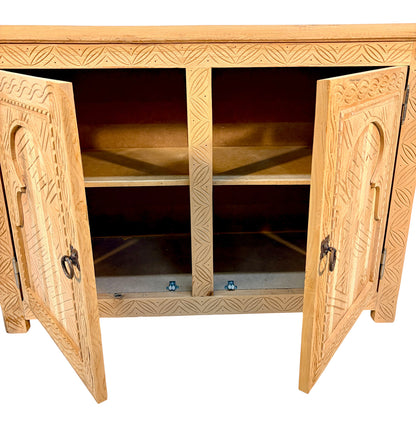 Unfinished Carved Wood Two-Door Cabinet