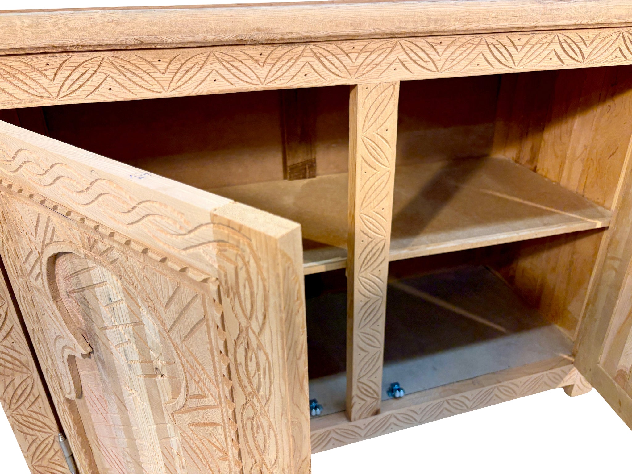 Unfinished Carved Wood Two-Door Cabinet