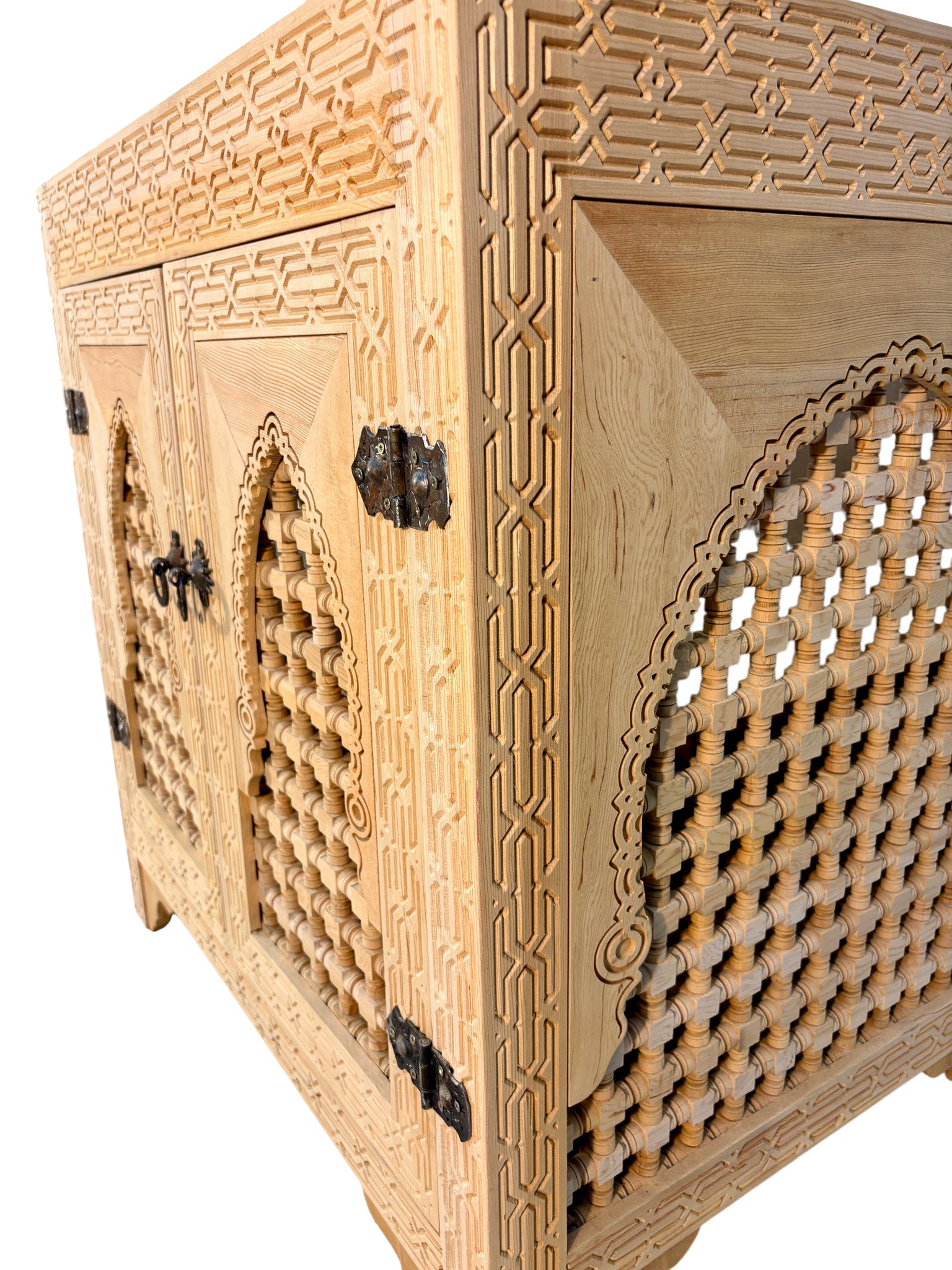 Unfinished Wooden Vanity with Moucharabieh Doors