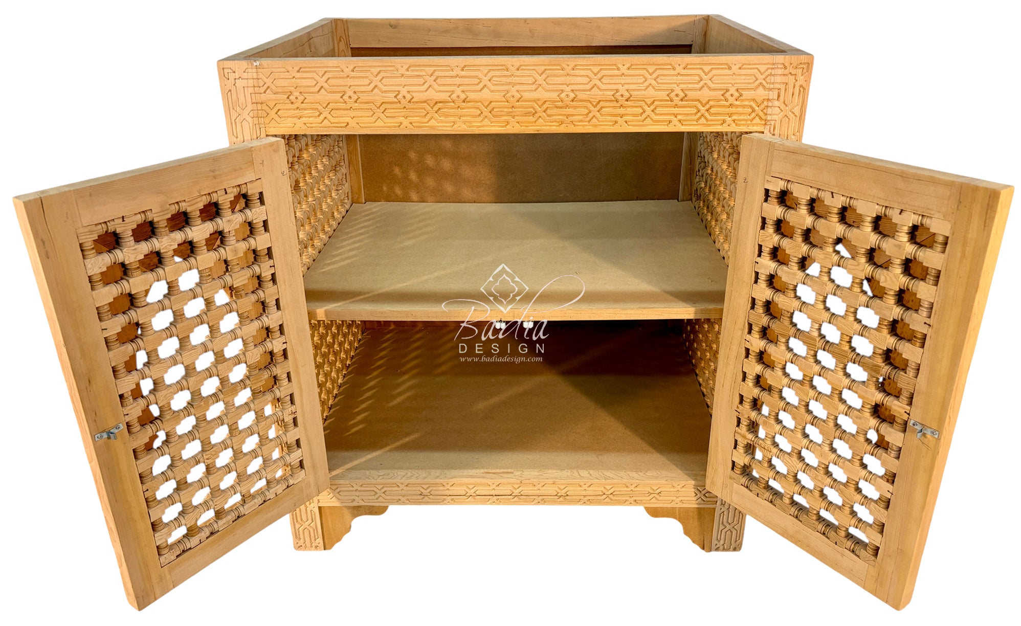 Unfinished Wooden Vanity with Moucharabieh Doors