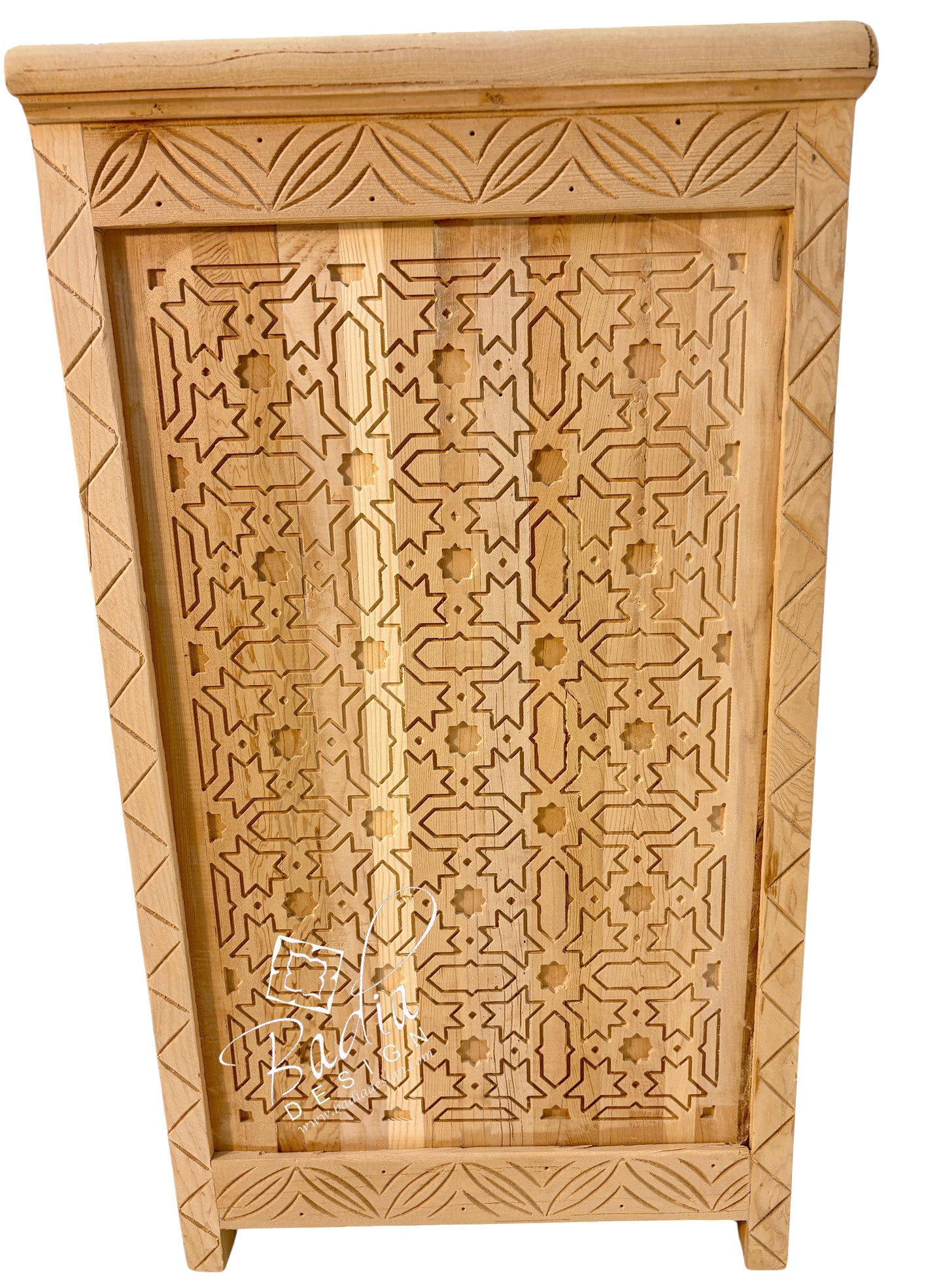 Unstained Hand-Carved Wooden Cabinet