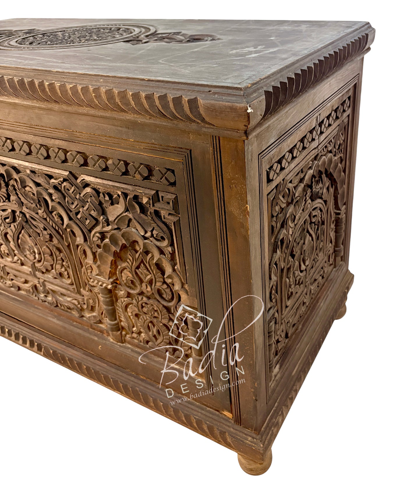 Vintage Hand-Carved Wooden Trunk