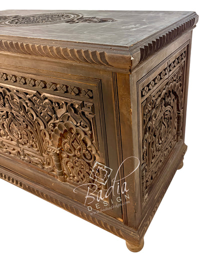 Vintage Hand-Carved Wooden Trunk