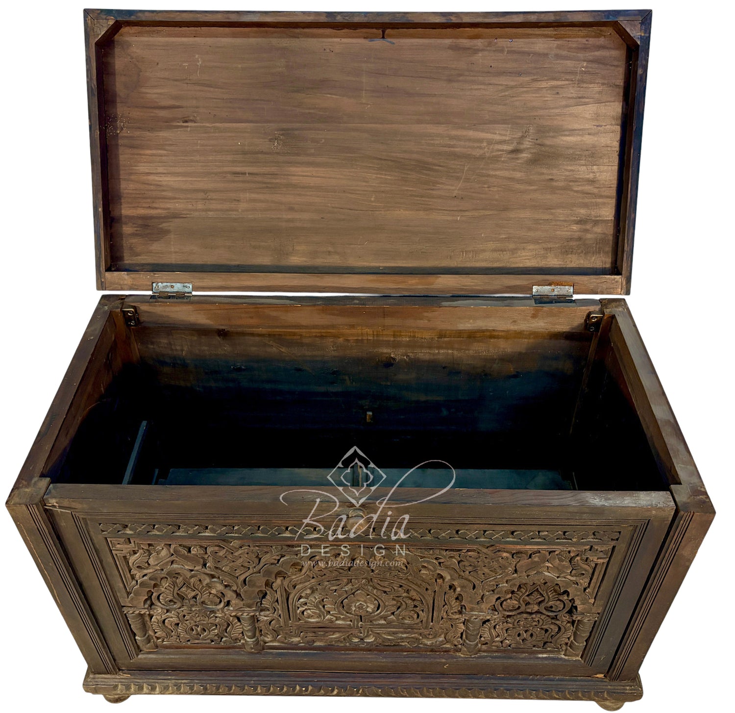 Vintage Hand-Carved Wooden Trunk