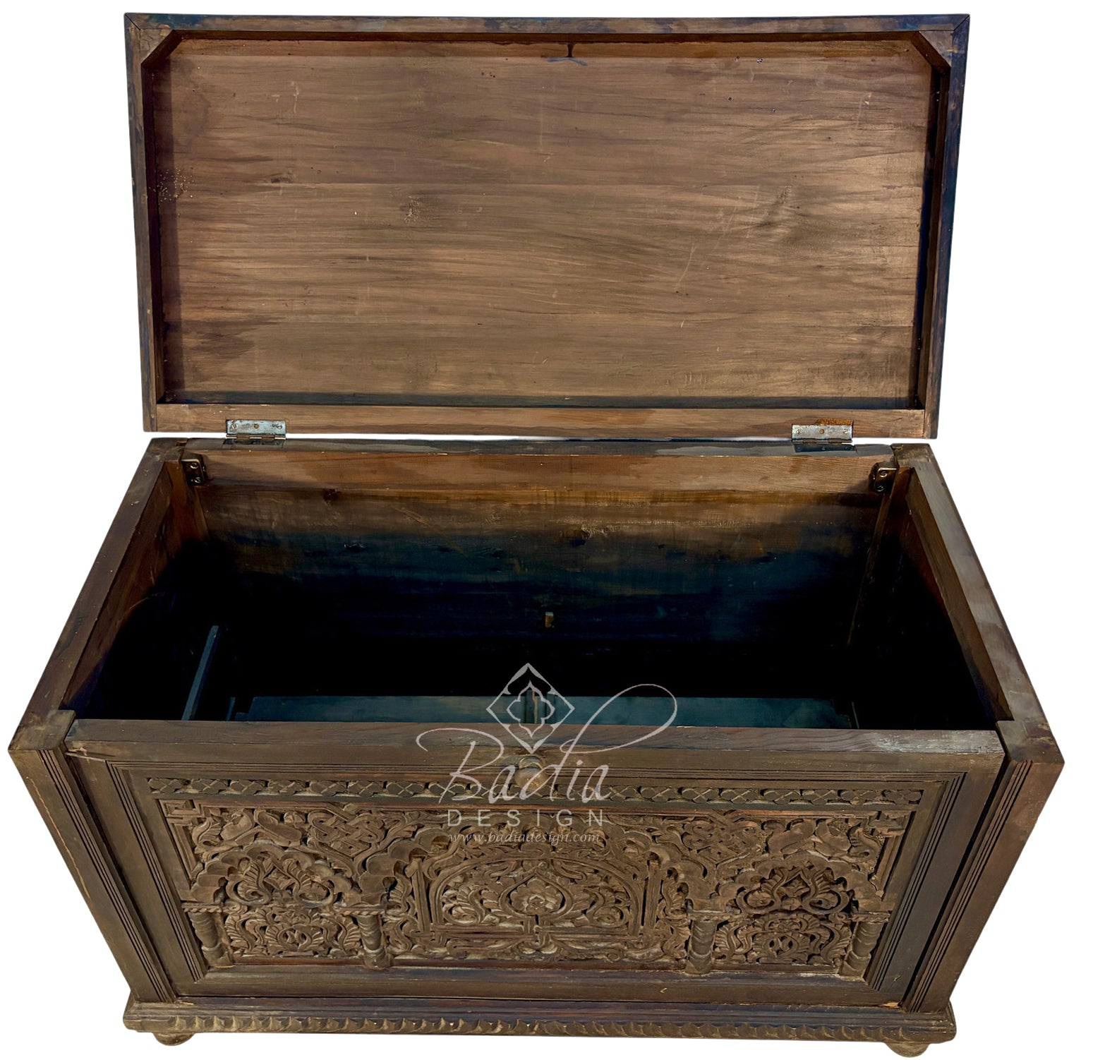 Vintage Hand-Carved Wooden Trunk