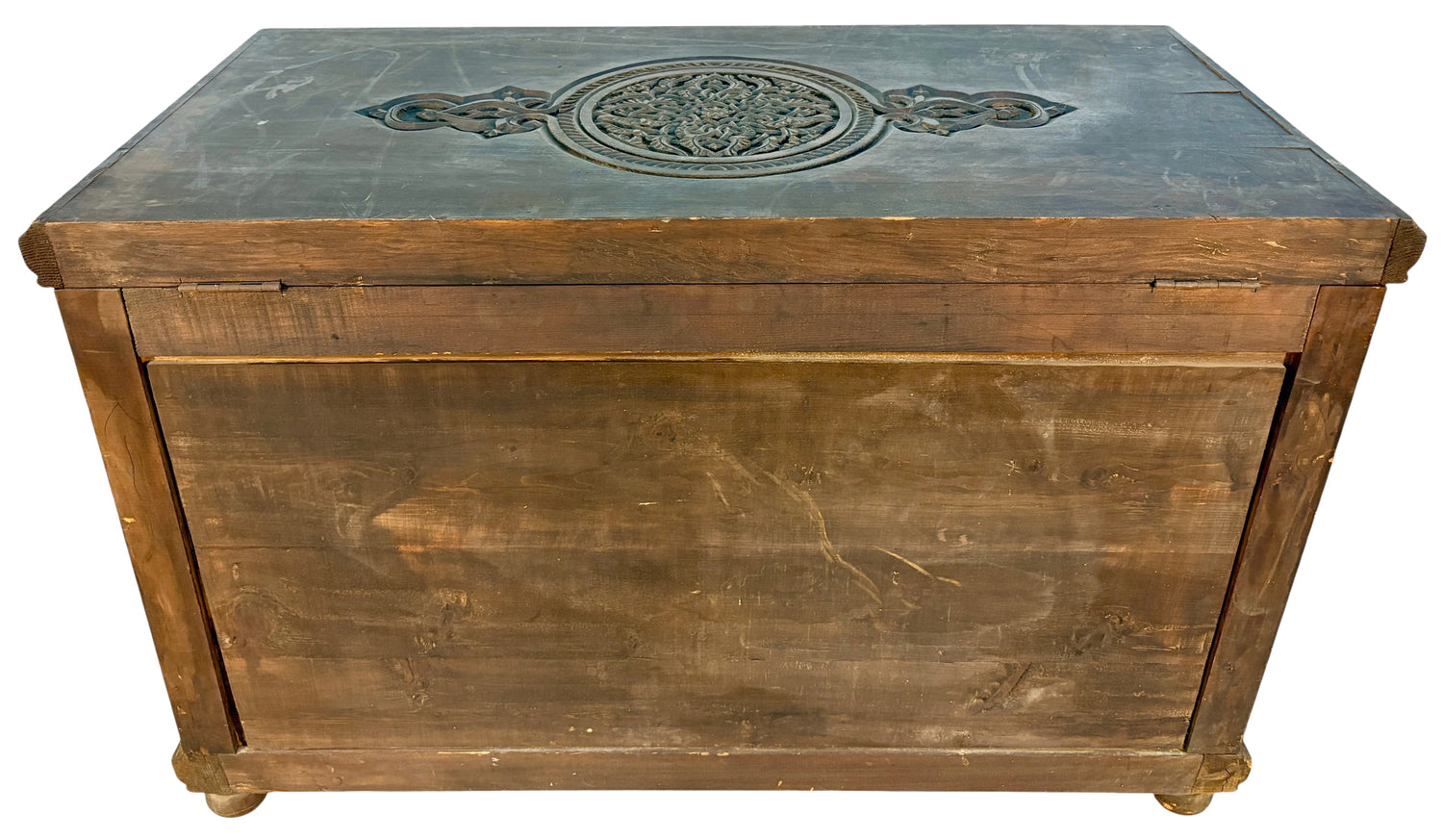 Vintage Hand-Carved Wooden Trunk
