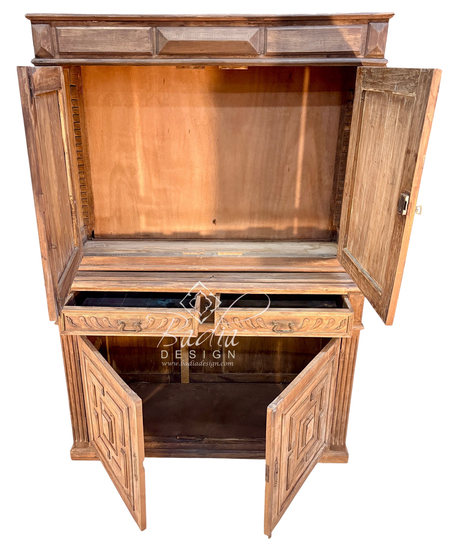 Vintage Hand-Carved Wooden Storage Cabinet