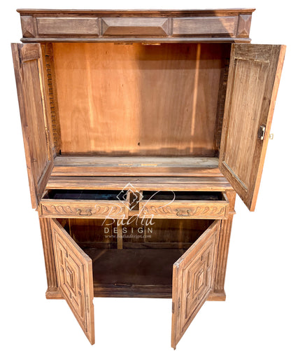 Vintage Hand-Carved Wooden Storage Cabinet