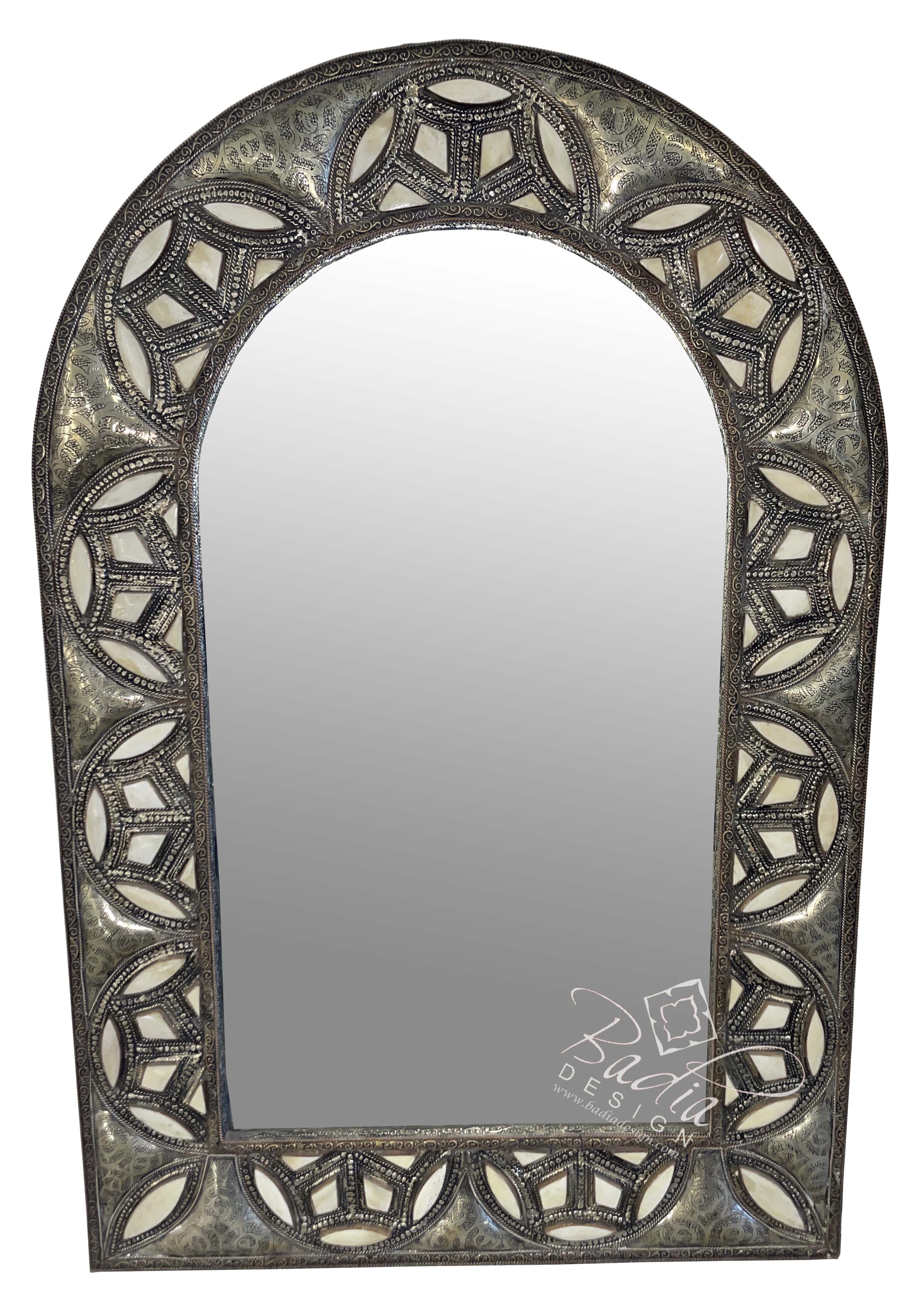 Arch Top Vintage Metal and White Bone Mirror