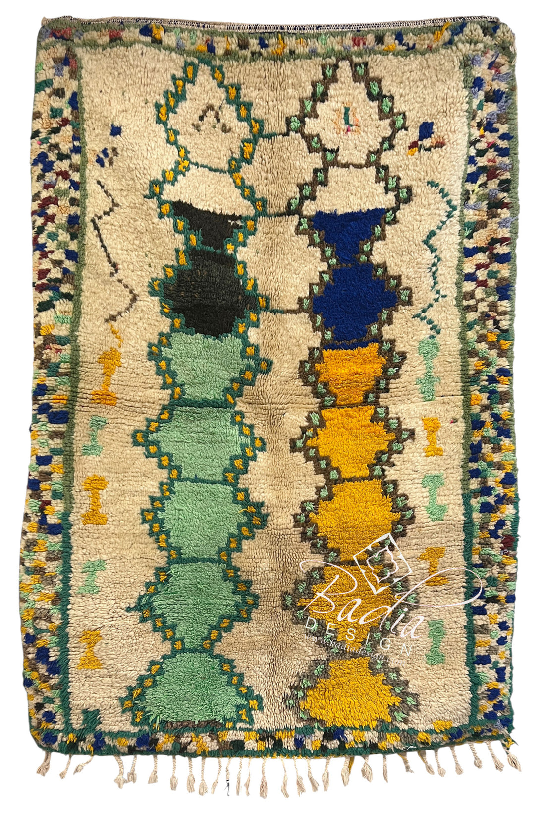Vintage Moroccan Cream Multi-Color Handwoven Rug