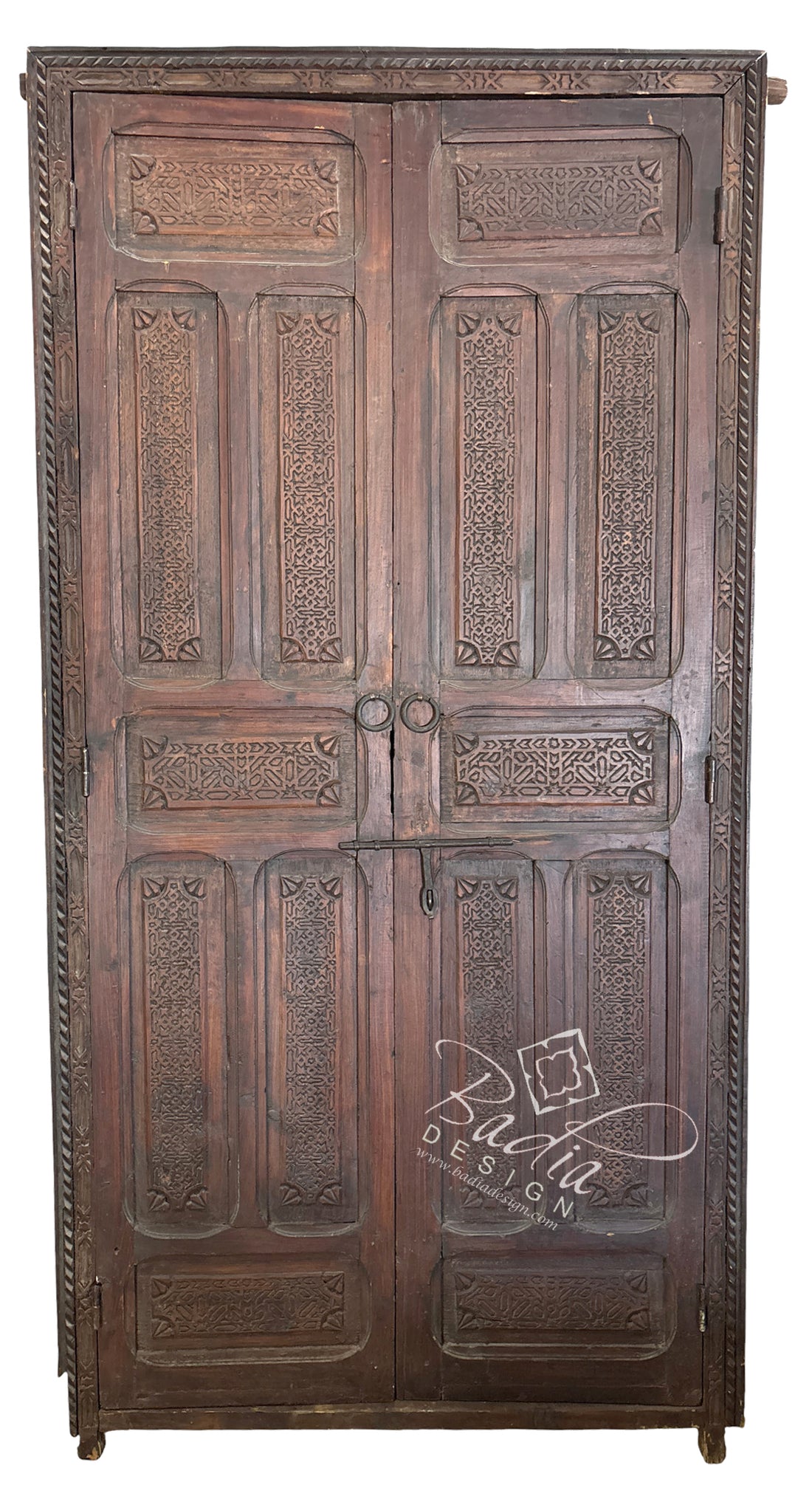 Vintage Moroccan Hand Carved Wooden Door