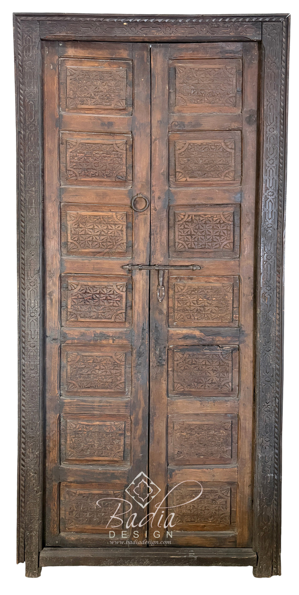 Vintage Moroccan Hand Carved Wooden Door